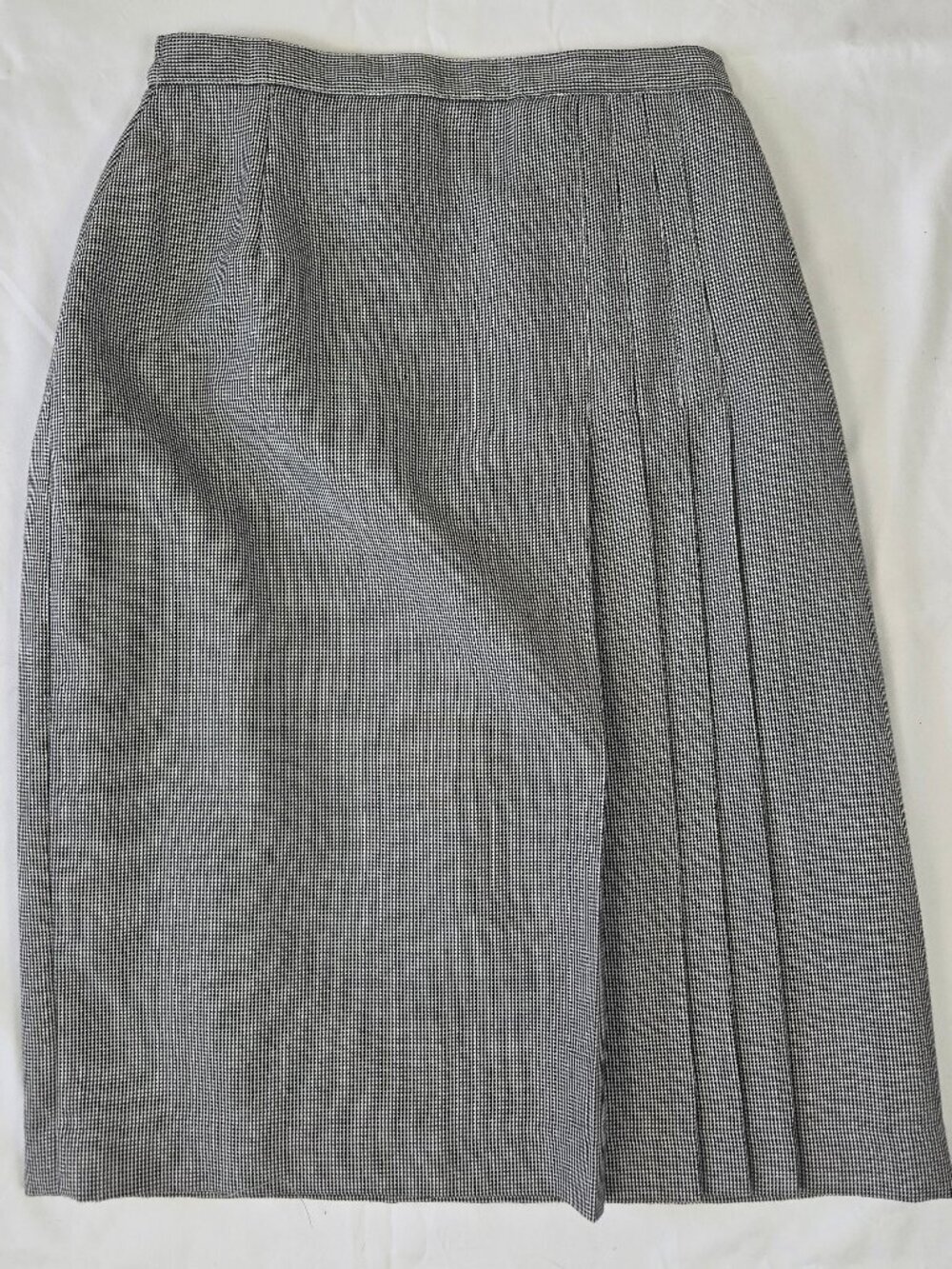 Black White Small Houndstooth Check Skirt Pleat Detail Front Career Office Sz 4P